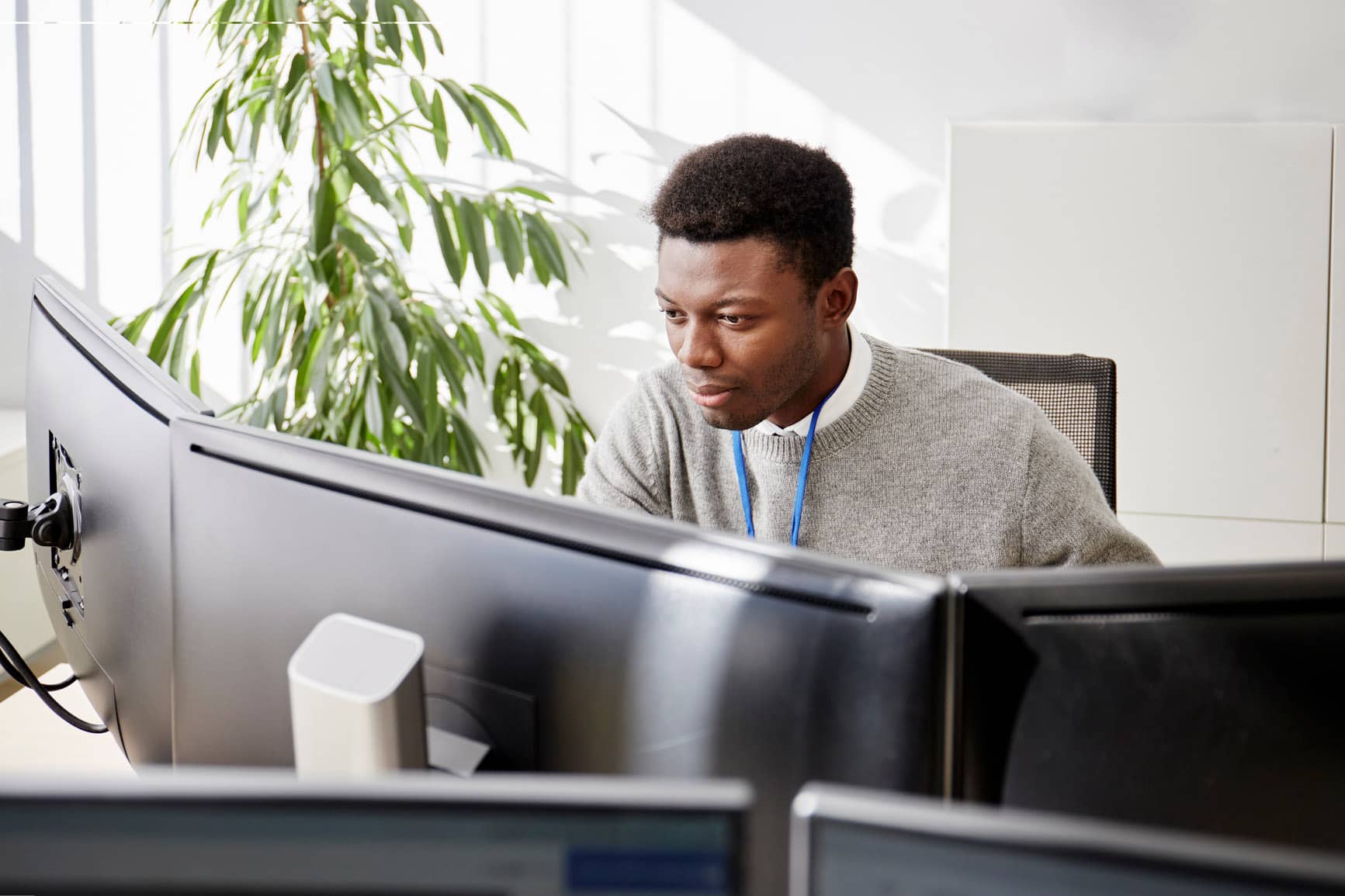 Businessman working on computers in the office